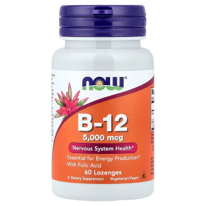 NOW Foods Vitamin B-12 with Folic Acid, 5000mcg - 60 caps (2 meses)